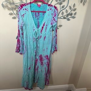 Ranee’s Aqua Pink Maxi Batik Design Duster Coverup Small/Medium